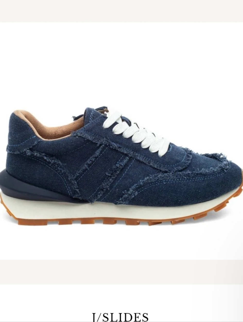 J/SLIDES Navy Denim Frayed Canvas Sneaker